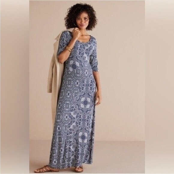 Soft Surroundings Juliette Soft Knit Maxi Dress Quilted Mixed Floral Handkerchie - Picture 5 of 5